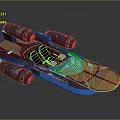 Futuristic Red Blue Sci Fi Spaceship With Transparent Cockpit And Multiple Thrusters