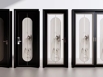 New Chinese door password door glass sliding door combination 3d model