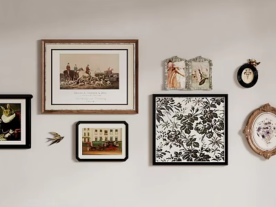Assorted Decorative Artworks With Various Frames And Patterns On Wall 3d model