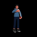 A Man In Blue Hoodie And Dark Blue Pants Holding Smartphone And Carrying Red Bag