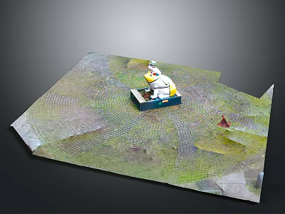 White Duck Standing On Small Platform In Green Grassy Area With Red Marker 3d model