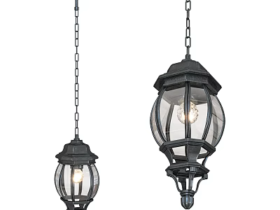 Vintage Black Metal Chandeliers With Glass Shade Hanging By Chain Lantern Design 3d model