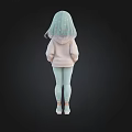 Anime Character Purple Light Blue Hair Light Blue Hoodie White Leggings Pink Shoes Black Background
