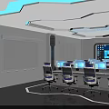 Modern Monitoring Room Interior With Multiple Computer Monitors Control Desks And Ergonomic Chairs