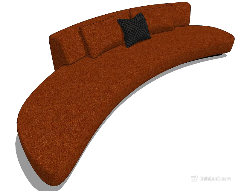 Orange Curved Sectional Sofa With Upholstered Design And Black Patterned Cushions 3d model