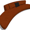 Orange Curved Sectional Sofa With Upholstered Design And Black Patterned Cushions 3d model