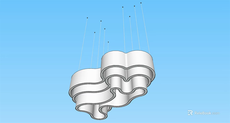 Modern Wave Shaped White Chandelier With Hanging Cords For Home Decor 3d model 