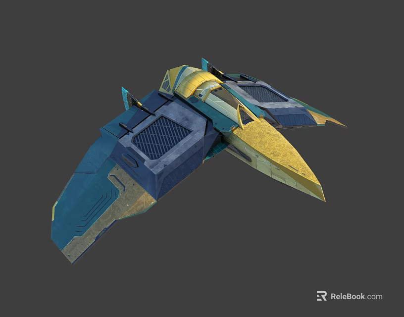 Futuristic 3D Model Spacecraft With Blue Yellow Color And Aerodynamic Structure 3d model 