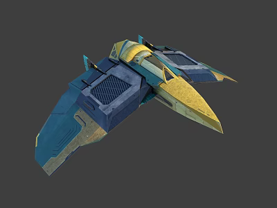 Futuristic 3D Model Spacecraft With Blue Yellow Color And Aerodynamic Structure 3d model