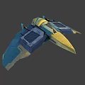 Futuristic 3D Model Spacecraft With Blue Yellow Color And Aerodynamic Structure