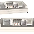 White Multi Seat Sofa With Decorative Patterned Pillows And Modern Design 3d model
