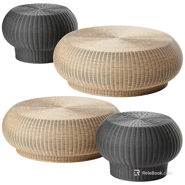 Woven Beige And Dark Gray Round Coffee Tables With Textured Design 3d model 