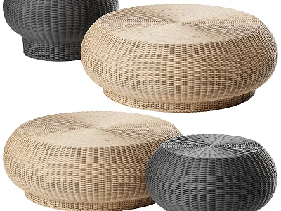 Woven Beige And Dark Gray Round Coffee Tables With Textured Design 3d model