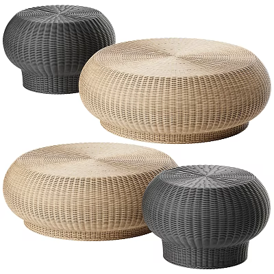 Woven Beige And Dark Gray Round Coffee Tables With Textured Design 3d model