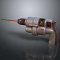Handheld Electric Drill With Metal Body And Sharp Drill Bit On Gray Background 3d model