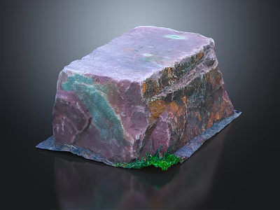 Natural Multicolor Stone with Purple Green Orange Hues Rough Surface and Green Plants 3d model