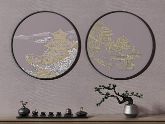 New Chinese Round Frame Painting Decorative Painting 3d model