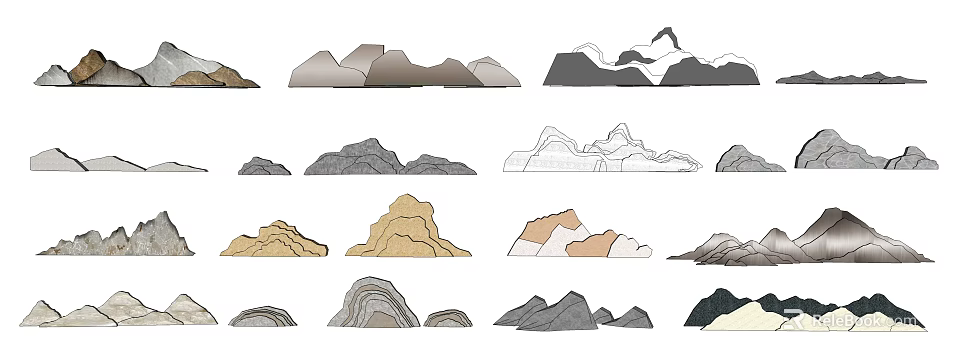 Various Style Garden Ornaments With Rock Mountain Shapes And Textured Designs 3d model