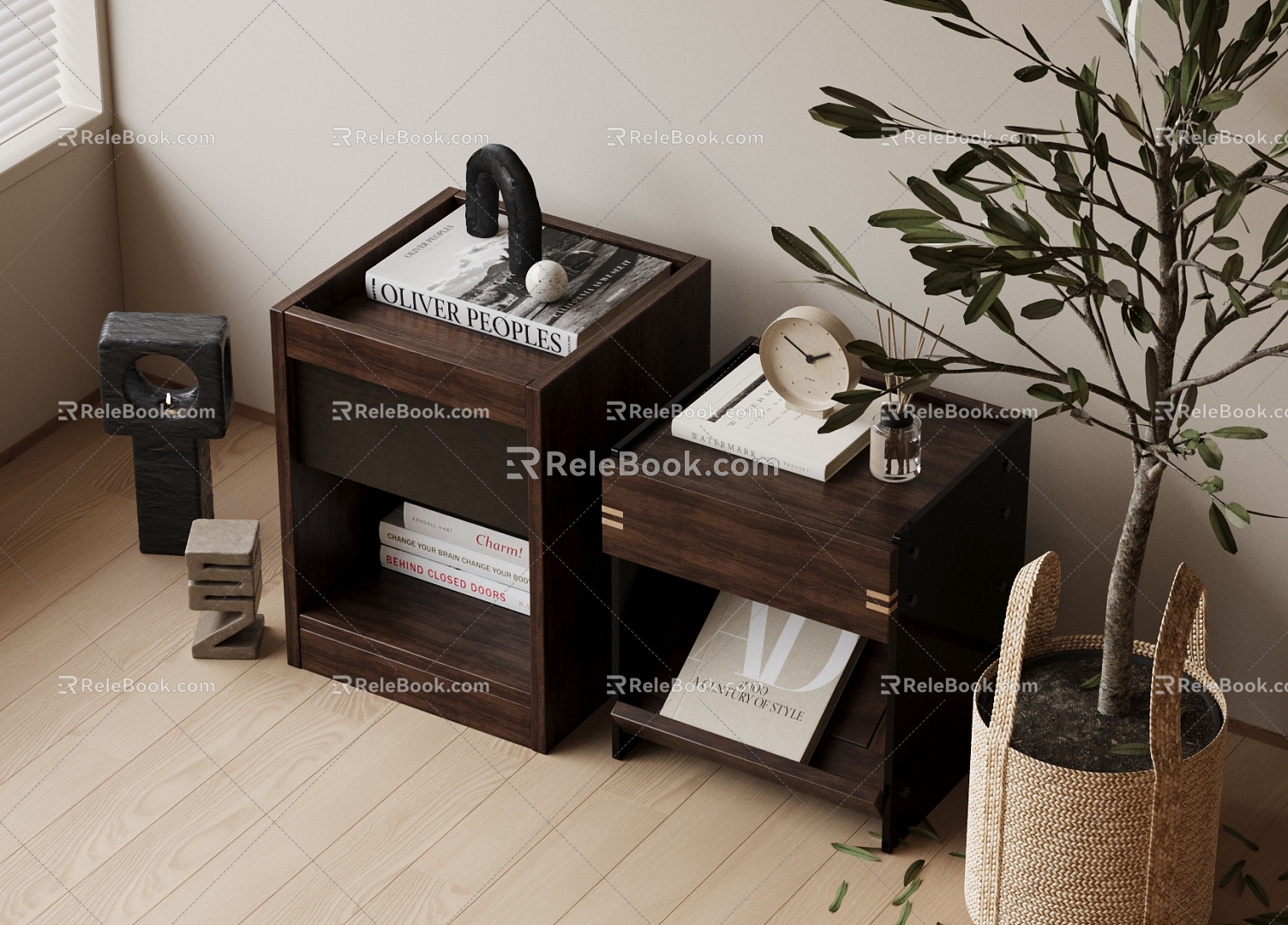 Black Walnut Bedside Cabinet Solid Wood Side Cabinet Sofa Side Cabinet Bedside Cabinet Log Wooden Bedside Cabinet 3d model