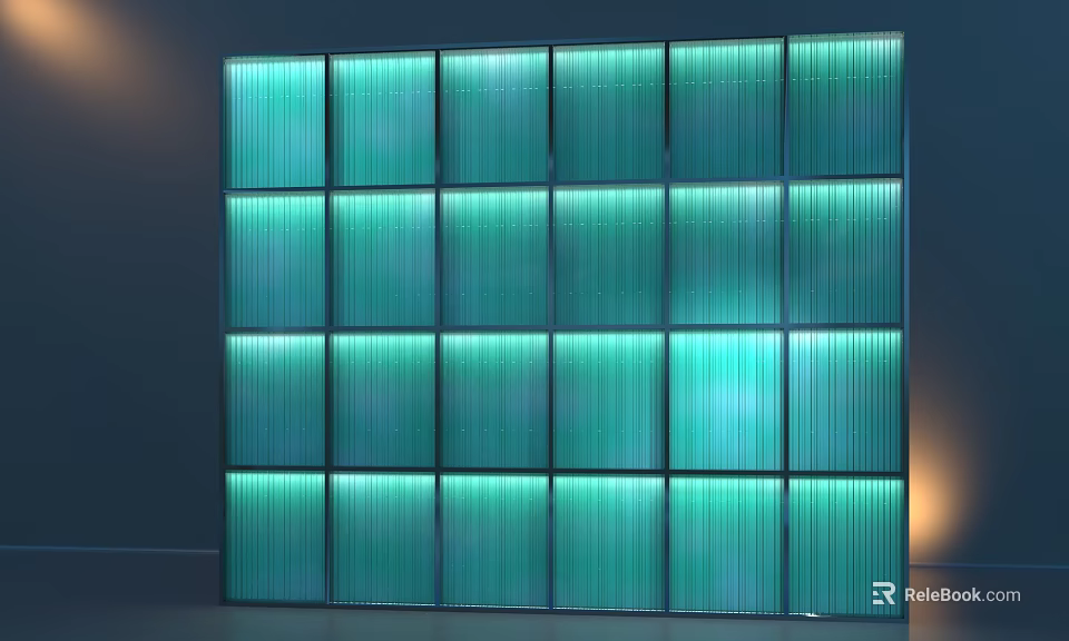 Modern Glass Block Background Wall with Vertical Striped Panels and Illuminated Lighting for Interior Decor 3d model 