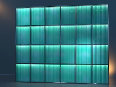 Modern Glass Block Background Wall with Vertical Striped Panels and Illuminated Lighting for Interior Decor 3d model