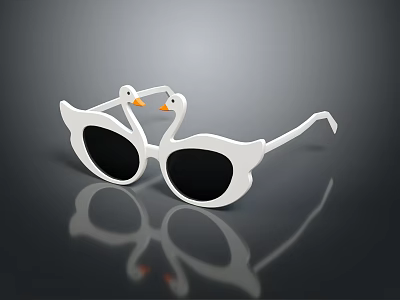 Elegant Swan Design Jewelry Sunglasses With White Frame Black Lenses And Orange Beaks 3d model