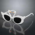 Elegant Swan Design Jewelry Sunglasses With White Frame Black Lenses And Orange Beaks