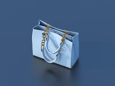 Light Blue Handbag with Gold Chain Handle and Stylish Elegant Design 3d model