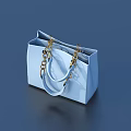 Light Blue Handbag with Gold Chain Handle and Stylish Elegant Design