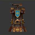 Medieval Castle Tower Structure With Stone Bricks Blue Emblem And Eagle Statue 3d model