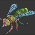 Steampunk Mechanical Bee With Copper Body Gears And Blue Patterned Wings