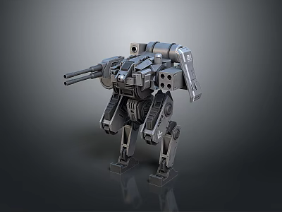Futuristic Sci-Fi Mechanical Robot Character With Cannon And Metallic Leg Structure 3d model