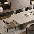 Modern Dining Table Set With Six Light Gray Chairs And White Top In Elegant Room