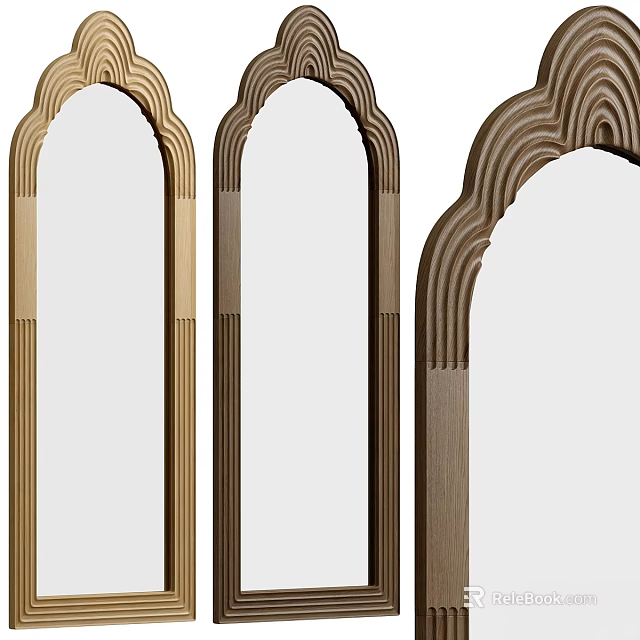 Three Stylish Mirrors Featuring Curved Wooden Frames And Artistic Patterns 3d model 