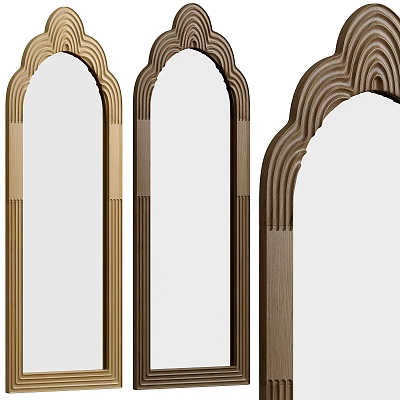 Three Stylish Mirrors Featuring Curved Wooden Frames And Artistic Patterns 3d model