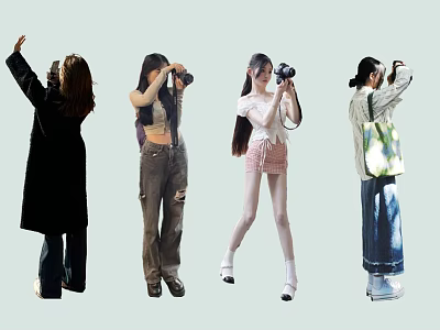 Group of Women Taking Photos with Cameras in Different Poses and Outfits 3d model