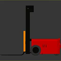 Red Industrial Forklift With Yellow Guardrail Black Mast And Forks On Reflective Surface