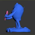 Game And Movie Character Blue Cartoon Figure Holding Pink Broken Heart Standing On Blue Base