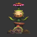 Cactus Decorative Furniture Figure with Smiling Face Pink Flower Pot and Gold Coin Base Design