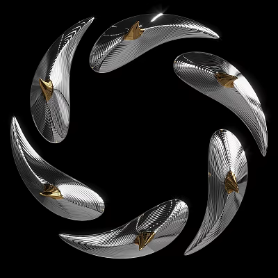 Modern Metal Wall Decor With Silver Textured Curved Leaves And Gold Accents 3d model