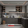 Modern Kitchen Interior With Gray Cabinets Marble Island And Open Design 3d model