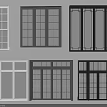 Various Window Designs In White Gray Black With Grid And Vertical Panels 3d model