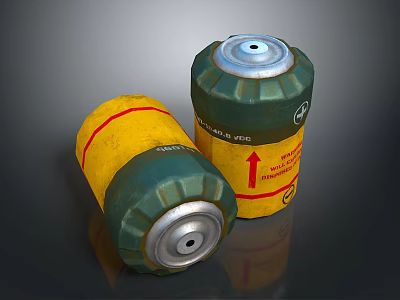 Two Cylindrical Military Weapon Devices With Yellow Green Bodies Red Markings And Metal Caps 3d model