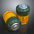 Two Cylindrical Military Weapon Devices With Yellow Green Bodies Red Markings And Metal Caps