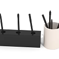 Practical Stationery Organizers Featuring Black Rectangular Holder And White Cylindrical Cup With Black Pens