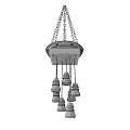 Vintage Wooden Chandelier Suspended by Chains With Multiple Glass Bulbs