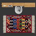 Bathroom Living Essentials With Wooden Cabinet Shutter Doors Toilet Colorful Rug And Toiletries