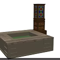Tree Planter With Stone Base And Decorative Tower Featuring Stained Glass Panels
