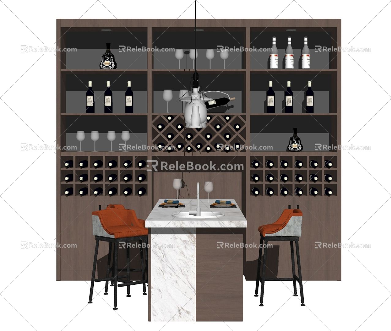 Modern Bar Chair Combination Wine Cabinet Bar 3d model