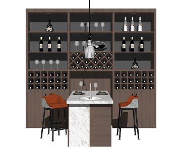 Modern Bar Chair Combination Wine Cabinet Bar 3d model